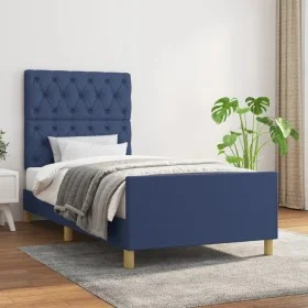 Bed frame with blue fabric headboard 80x200 cm by vidaXL, Beds and slatted bases - Ref: Foro24-3125258, Price: 163,70 €, Disc...