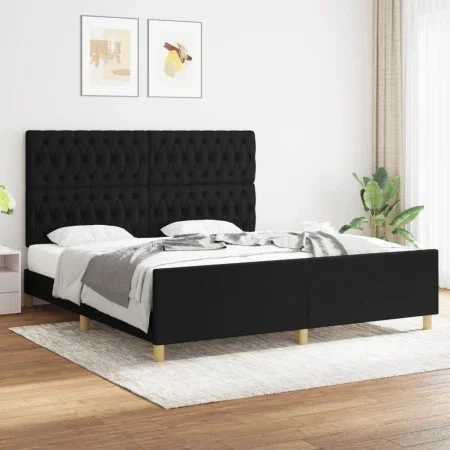 Bed frame with black fabric headboard 180x200 cm by vidaXL, Beds and slatted bases - Ref: Foro24-3125318, Price: 244,63 €, Di...