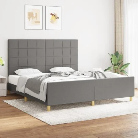 Bed frame with headboard dark gray fabric 180x200 cm by vidaXL, Beds and slatted bases - Ref: Foro24-3125074, Price: 224,13 €...