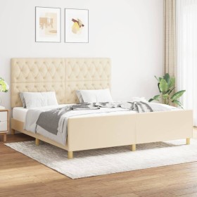 Bed frame with cream fabric headboard 160x200 cm by vidaXL, Beds and slatted bases - Ref: Foro24-3125313, Price: 274,66 €, Di...