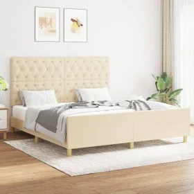 Bed frame with cream fabric headboard 160x200 cm by vidaXL, Beds and slatted bases - Ref: Foro24-3125313, Price: 268,85 €, Di...