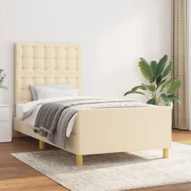 Bed frame with cream fabric headboard 90x200 cm by vidaXL, Beds and slatted bases - Ref: Foro24-3125354, Price: 149,37 €, Dis...