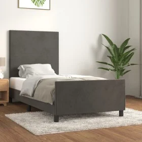Dark gray velvet bed frame with headboard 100x200 cm by vidaXL, Beds and slatted bases - Ref: Foro24-3125618, Price: 117,49 €...
