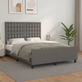 Bed frame with headboard gray synthetic leather 140x200cm by vidaXL, Beds and slatted bases - Ref: Foro24-3125577, Price: 209...