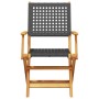 Sillas de jardín plegables 8 uds madera maciza y ratán PE negro