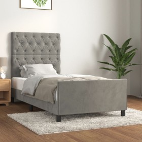 Estructura de cama con cabecero terciopelo gris claro 80x200 cm