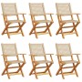 Sillas de jardín plegables 6 uds madera maciza y ratán PE beige