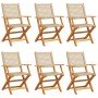 Sillas de jardín plegables 6 uds madera maciza y ratán PE beige