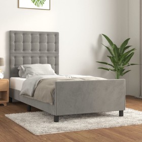 Estructura de cama con cabecero terciopelo gris claro 100x200cm
