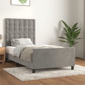 Light gray velvet bed frame with headboard 100x200cm by vidaXL, Beds and slatted bases - Ref: Foro24-3125983, Price: 149,57 €...