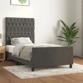 Dark gray velvet bed frame with headboard 90x200cm by vidaXL, Beds and slatted bases - Ref: Foro24-3125917, Price: 146,48 €, ...