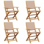 Sillas de jardín plegables 4 uds madera maciza y tela taupe