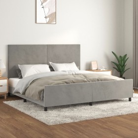 Light gray velvet bed frame with headboard 200x200cm by vidaXL, Beds and slatted bases - Ref: Foro24-3125653, Price: 222,64 €...