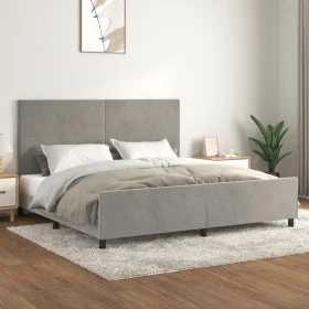 Light gray velvet bed frame with headboard 200x200cm by vidaXL, Beds and slatted bases - Ref: Foro24-3125653, Price: 220,21 €...