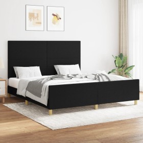 Estructura de cama con cabecero de tela negro 160x200 cm