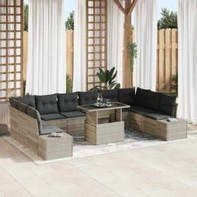 Conjunto de sofá de jardín 11 pcs Gris claro 100 x 55 x 73 cm