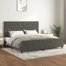 Dark gray velvet bed frame with headboard 200x200 cm by vidaXL, Beds and slatted bases - Ref: Foro24-3125959, Price: 260,72 €...