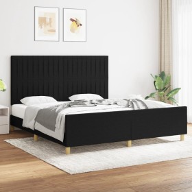 Estructura de cama con cabecero de tela negro 180x200 cm