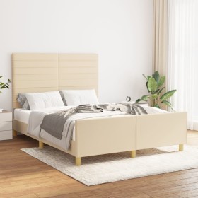 Estructura de cama con cabecero de tela color crema 140x190 cm