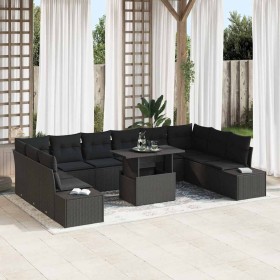 Conjunto de sofá de jardín 11 pcs Negro 100 x 55 x 73 cm