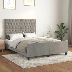 Bed frame with light gray velvet headboard 140x190cm by vidaXL, Beds and slatted bases - Ref: Foro24-3125940, Price: 248,64 €...