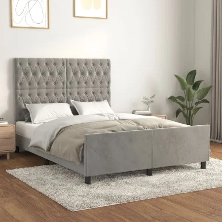 Bed frame with light gray velvet headboard 140x190cm by vidaXL, Beds and slatted bases - Ref: Foro24-3125940, Price: 236,22 €...
