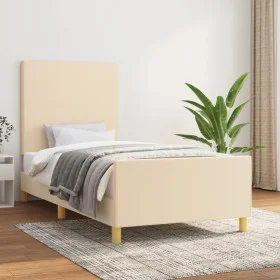 Bed frame with cream fabric headboard 90x200 cm by vidaXL, Beds and slatted bases - Ref: Foro24-3124868, Price: 144,62 €, Dis...