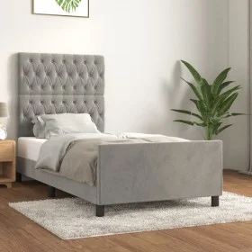 Light gray velvet bed frame with headboard 90x200 cm by vidaXL, Beds and slatted bases - Ref: Foro24-3125916, Price: 153,71 €...