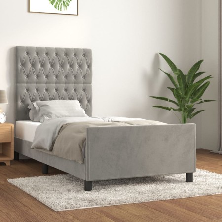Light gray velvet bed frame with headboard 90x200 cm by vidaXL, Beds and slatted bases - Ref: Foro24-3125916, Price: 157,81 €...