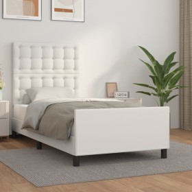 Estructura de cama con cabecero cuero sintético blanco 80x200cm