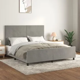 Light gray velvet bed frame with headboard 180x200cm by vidaXL, Beds and slatted bases - Ref: Foro24-3125647, Price: 225,19 €...