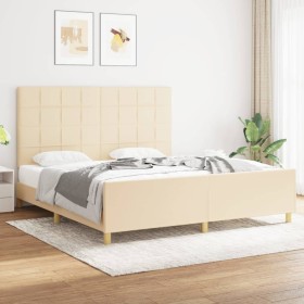 Bed frame with cream fabric headboard 180x200 cm by vidaXL, Beds and slatted bases - Ref: Foro24-3125078, Price: 265,17 €, Di...