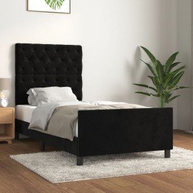 Estructura de cama con cabecero de terciopelo negro 80x200 cm