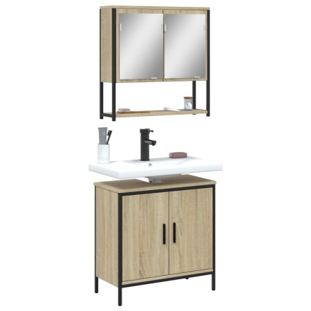 Set de muebles de baño 2 pzas madera contrachapada roble Sonoma en Muebles de baño | Comprar online en Foro24