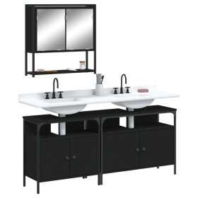 Juego de muebles de baño 3 pzas madera contrachapada negro Juego de muebles de baño 3 pzas madera contrachapada negro