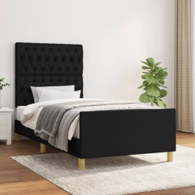 Estructura de cama con cabecero de tela negro 90x190 cm