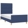 Bed frame with blue fabric headboard 100x200 cm by vidaXL, Beds and slatted bases - Ref: Foro24-3125282, Price: 149,63 €, Dis...