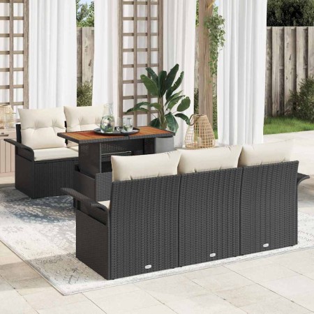 Conjunto de sofá de jardín 6 pcs Negro y crema 100 x 55 x 73 cm