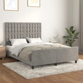 Bed frame with light gray velvet headboard 140x190cm by vidaXL, Beds and slatted bases - Ref: Foro24-3125995, Price: 215,08 €...