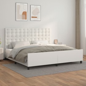 Estructura de cama cabecero cuero sintético blanco 200x200 cm