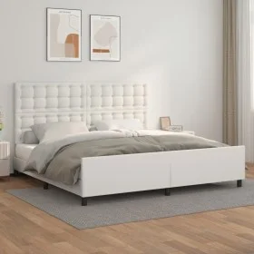 White synthetic leather headboard bed frame 200x200 cm by vidaXL, Beds and slatted bases - Ref: Foro24-3125592, Price: 247,92...