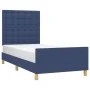 Bed frame with blue fabric headboard 90x190 cm by vidaXL, Beds and slatted bases - Ref: Foro24-3125347, Price: 153,67 €, Disc...