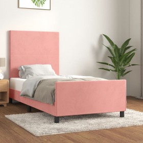 Estructura de cama con cabecero de terciopelo rosa 80x200 cm