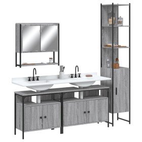 Set de muebles de baño 4 pzas madera contrachapada gris sonoma Set de muebles de baño 4 pzas madera contrachapada gris sonoma