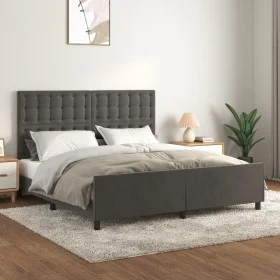 Bed frame with dark gray velvet headboard 180x200 cm by vidaXL, Beds and slatted bases - Ref: Foro24-3126014, Price: 229,88 €...