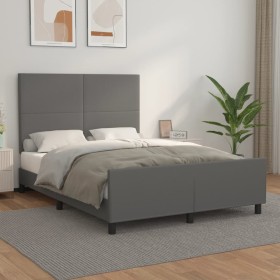 Estructura de cama con cabecero cuero sintético gris 140x190 cm