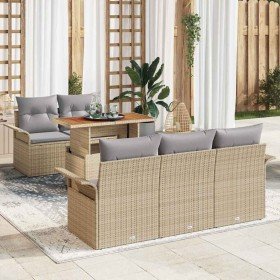 Conjunto de sofá de jardín con cojín 6 pcs beige y gris claro Conjunto de sofá de jardín con cojín 6 pcs beige y gris claro