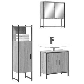 Set de muebles de baño 3 pzas madera contrachapada gris sonoma Set de muebles de baño 3 pzas madera contrachapada gris sonoma