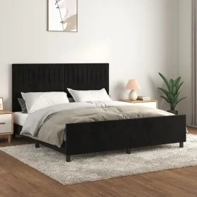 Bed frame with black velvet headboard 180x200 cm by vidaXL, Beds and slatted bases - Ref: Foro24-3125893, Price: 244,19 €, Di...