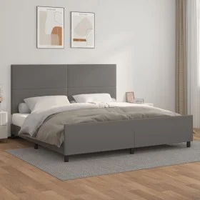 Bed frame with headboard gray synthetic leather 200x200 cm by vidaXL, Beds and slatted bases - Ref: Foro24-3125473, Price: 25...